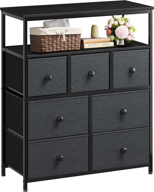 Black Grey Tall Dresser with Shelves for Bedroom & Nursery-0