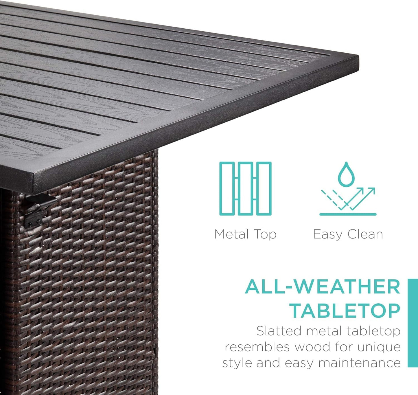 5-Piece Outdoor Wicker Bar Table Set for Patio, Poolside, Backyard W/Built-In Bottle Opener, Hidden Storage Shelf, Metal Tabletop, 4 Stools - Brown-3