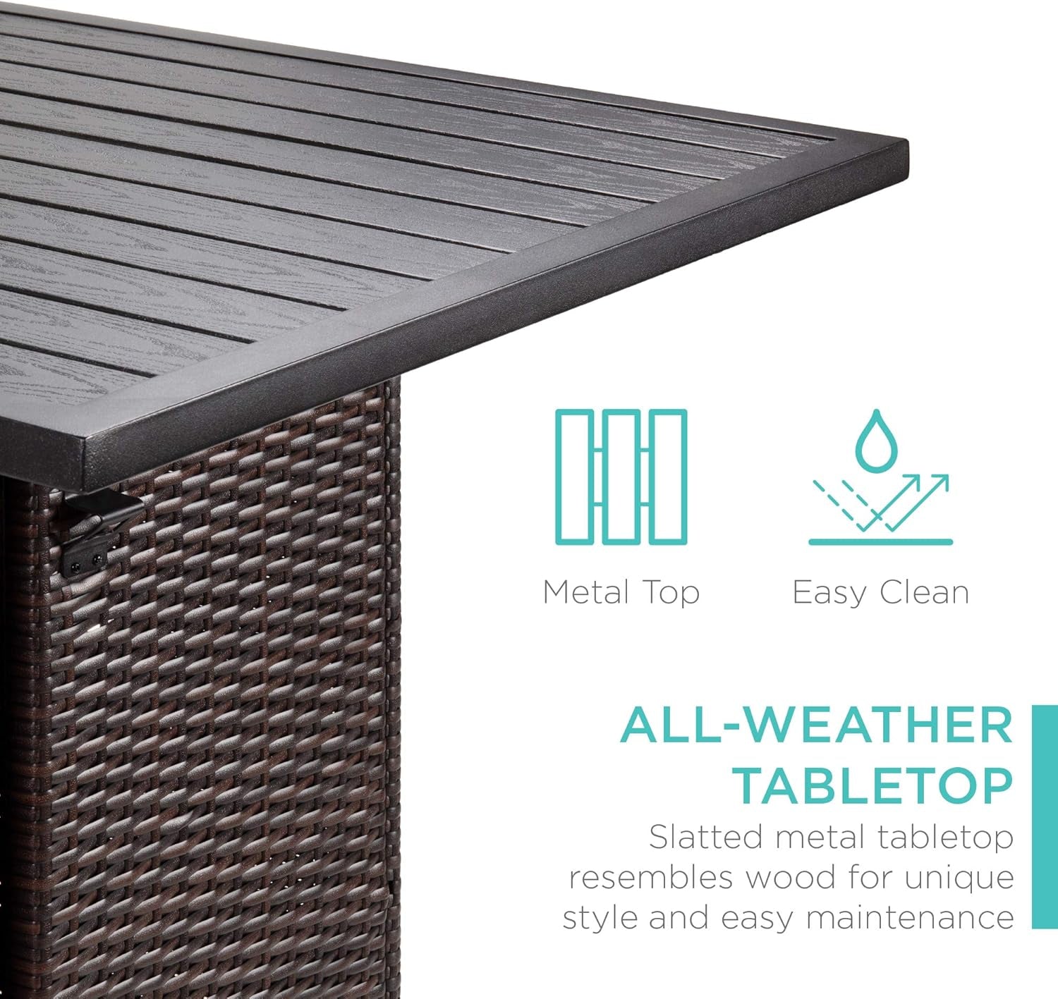 5-Piece Outdoor Wicker Bar Table Set for Patio, Poolside, Backyard W/Built-In Bottle Opener, Hidden Storage Shelf, Metal Tabletop, 4 Stools - Brown-3