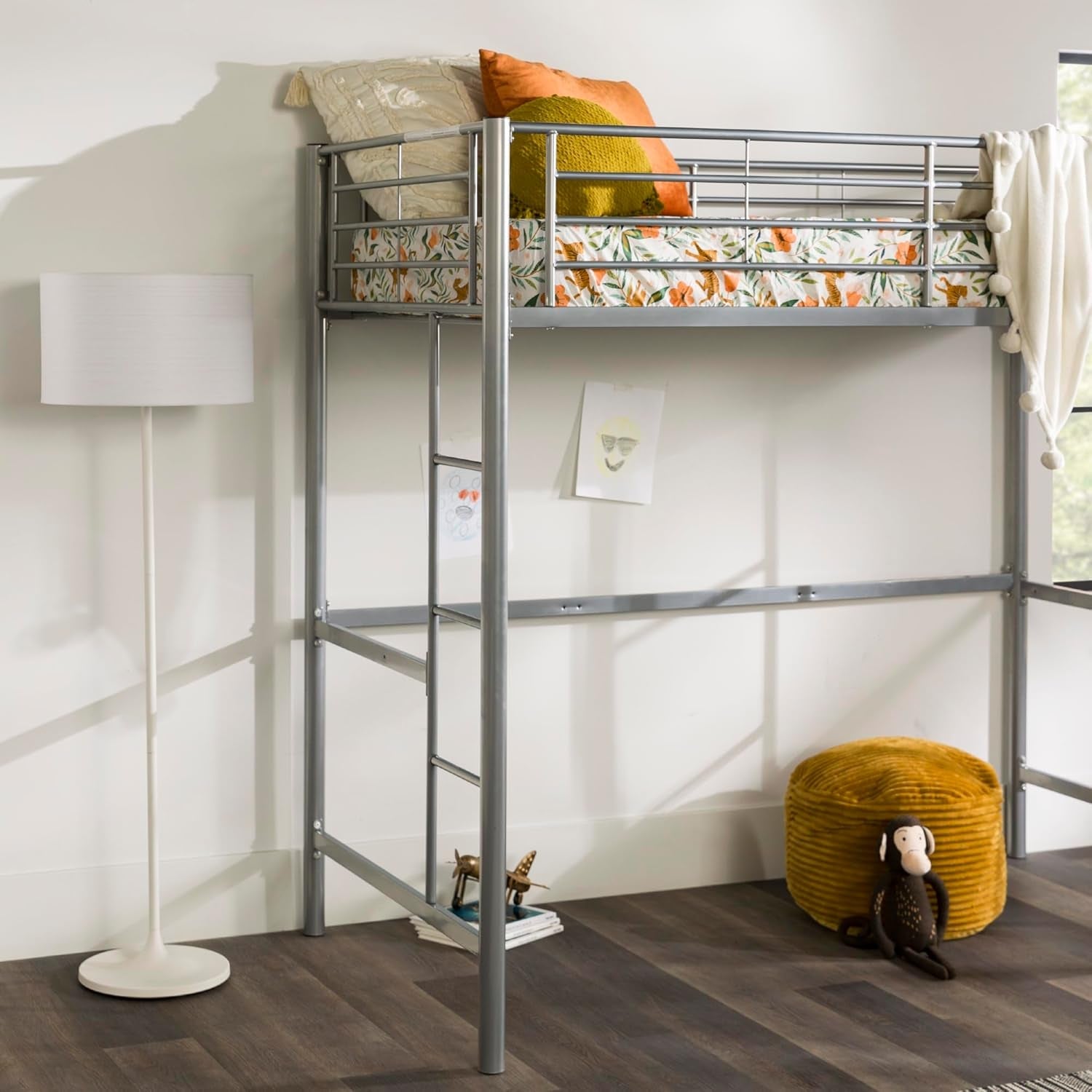 Silver Metal Twin over Loft Bunk Bed Twin Size Bedframe with Ladder-3