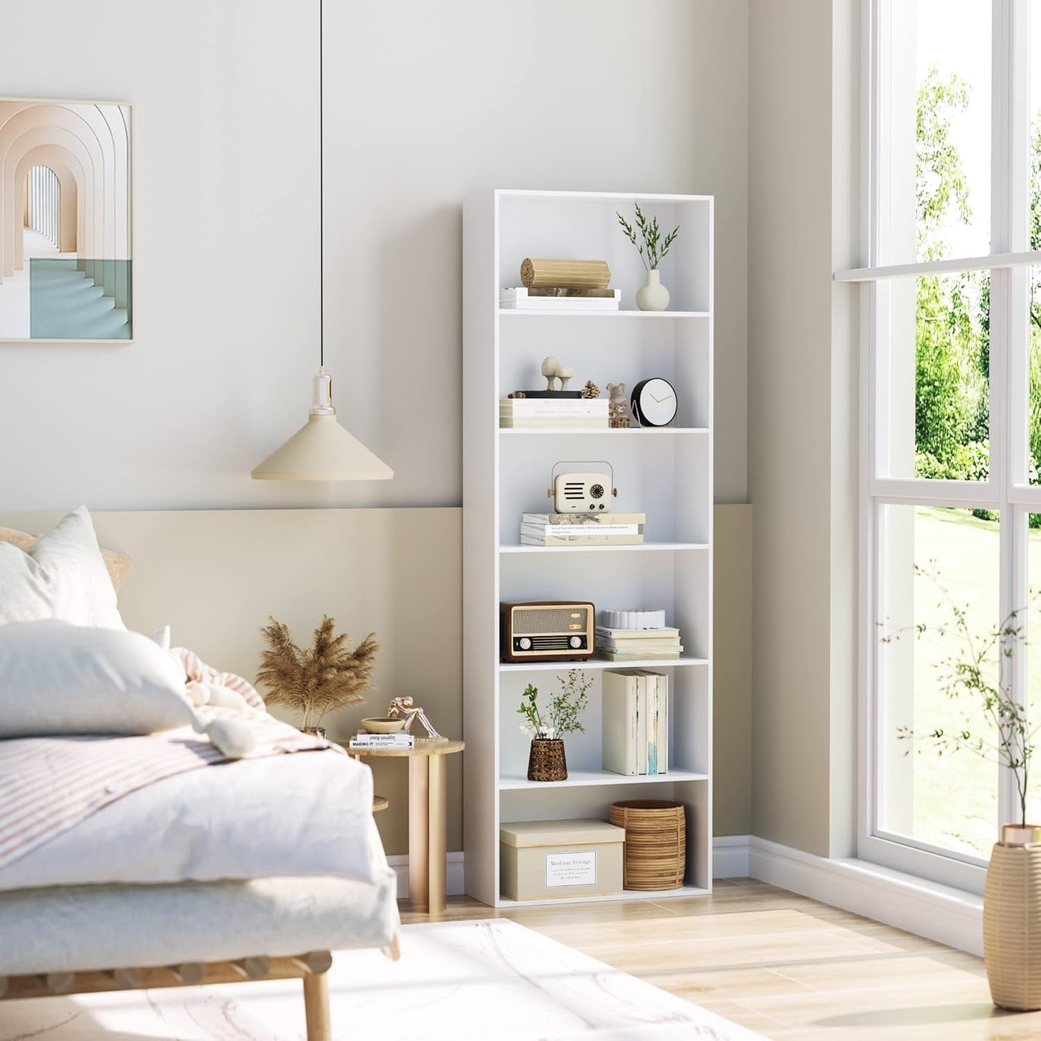 6-Tier Open Bookcase and Bookshelf, Freestanding Display Storage Shelves Tall Bookcase for Bedroom, Living Room and Office, White-3