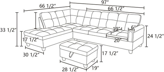 L Shaped Sectional Couches, Modern Convertible Lounge Sofa with Ottoman Storage, Comfy Modular Sectional Sofa for Living Room Furniture Sets, Small Spaces, Bedroom, Coffee-1