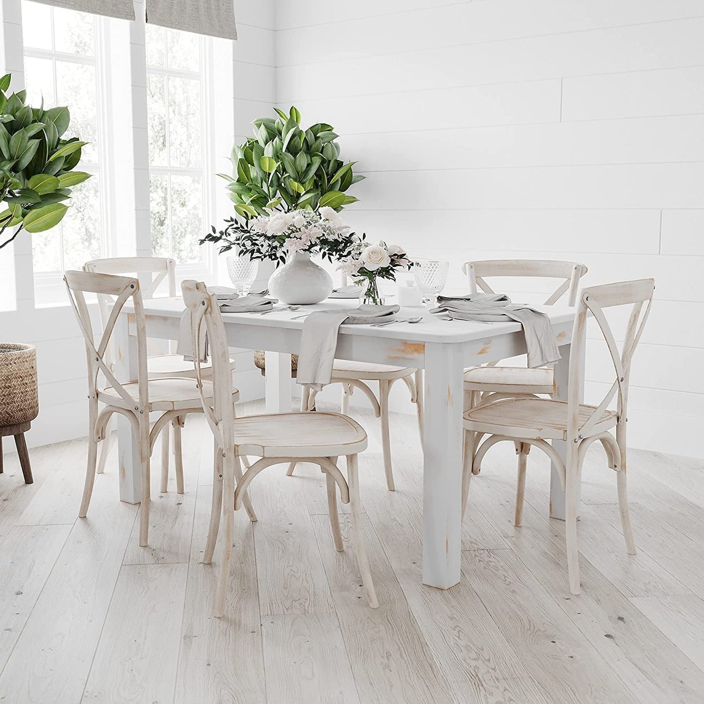 Rustic White Solid Pine Farm Dining Table-0