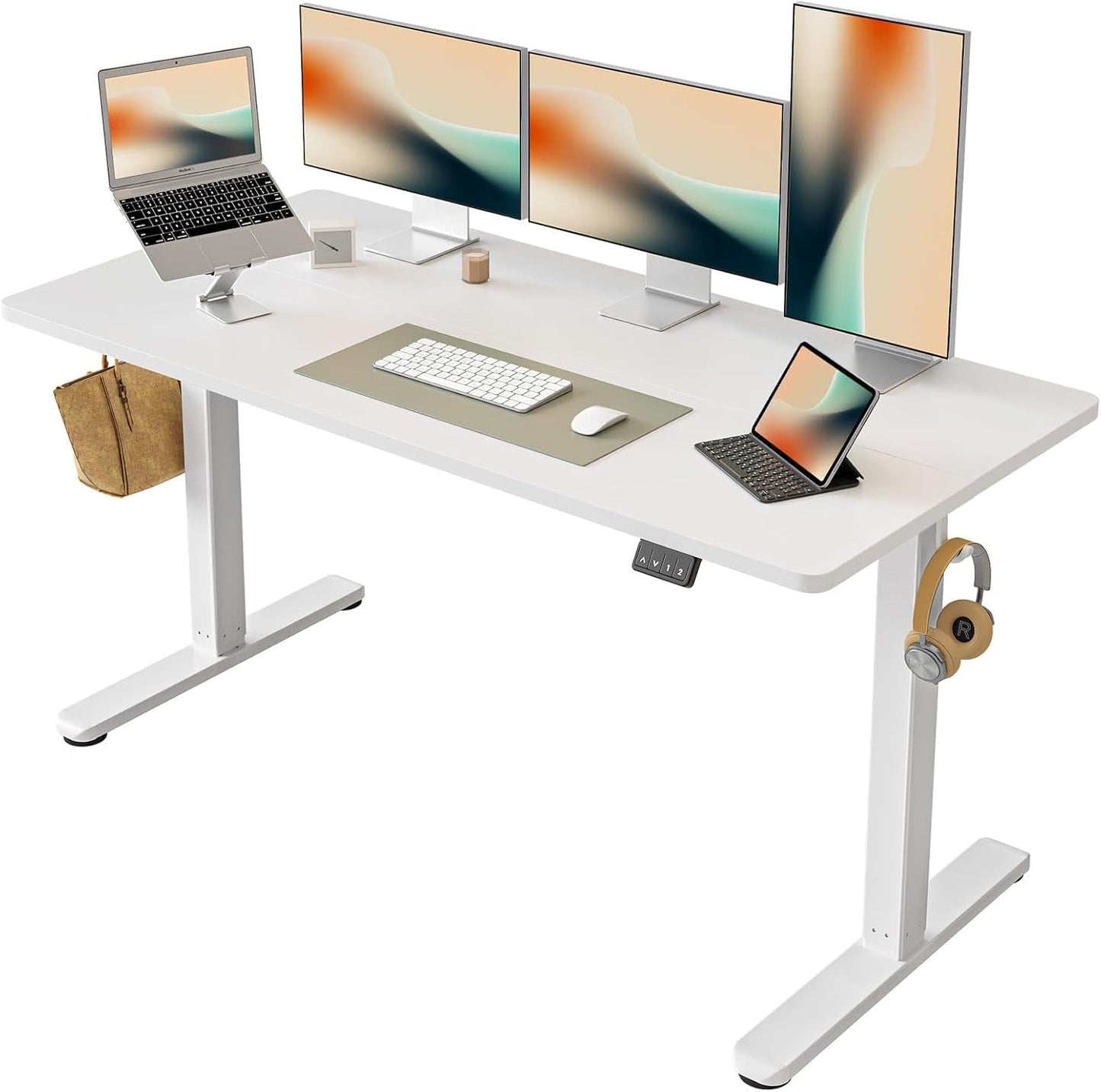 Electric Standing Desk, Height Adjustable Stand up Desk, 55 X 24 Inches Sit Stand Home Office Desk, Computer Desk, White-0