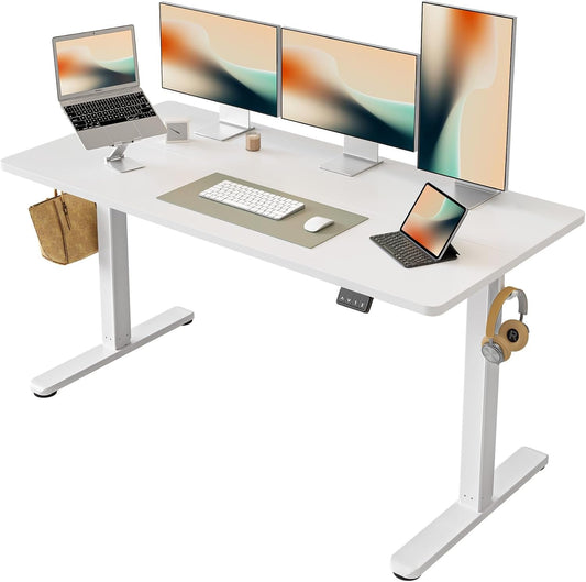 Electric Standing Desk, Height Adjustable Stand up Desk, 55 X 24 Inches Sit Stand Home Office Desk, Computer Desk, White-0