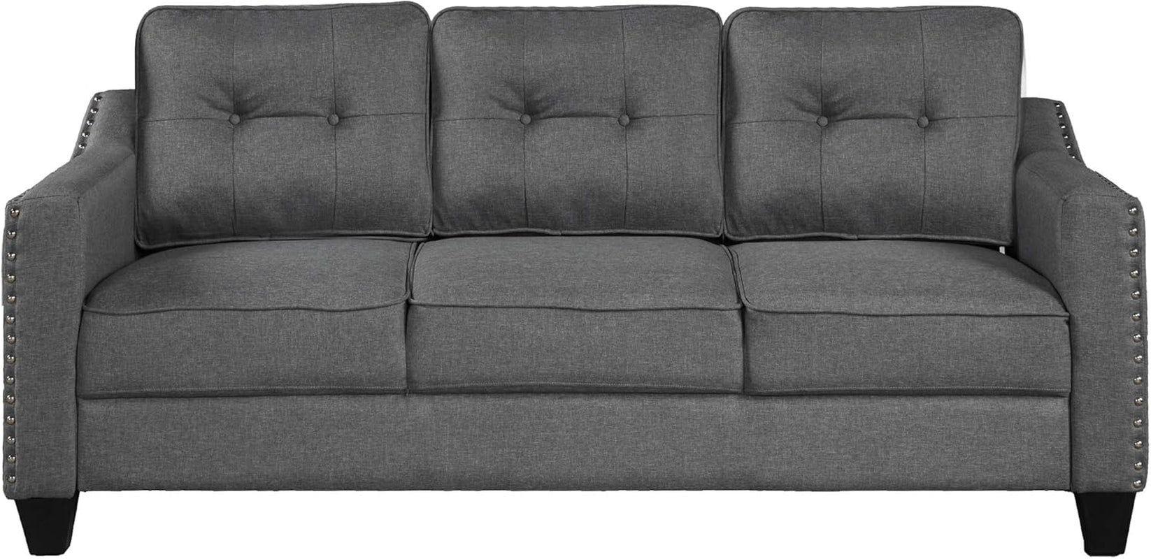 3 Piece Linen Upholstered Living Room Furniture Sets Including Three Seater Sofa & Loveseat & Single Armchair with Button Tufted Cushion Back and Nailhead Trim for Apartment/Bedroom-4
