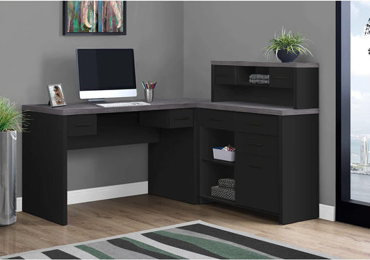 L-Shaped Desk with Hutch and Set-Up Option, Black-0