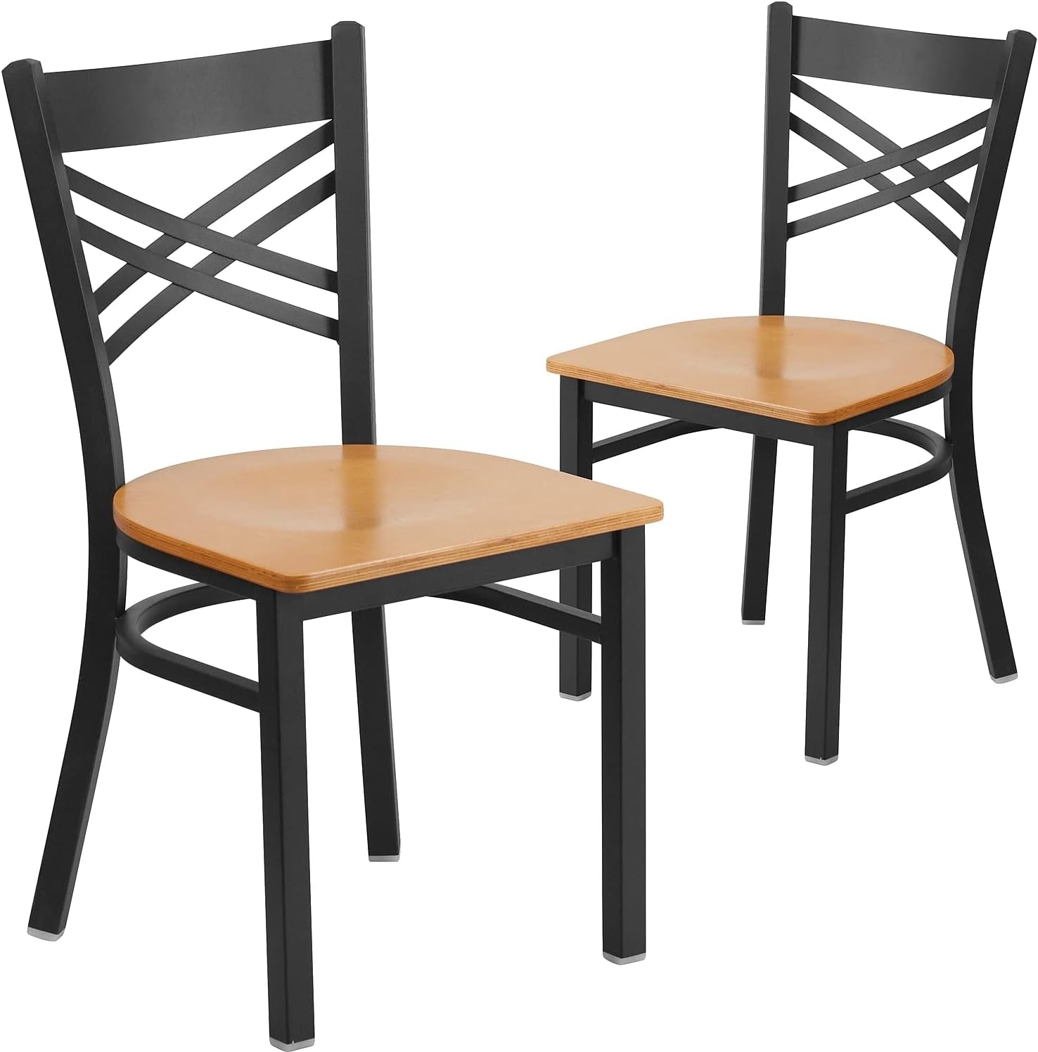 2 Pack HERCULES Series Black ''X'' Back Metal Restaurant Chair - Natural Wood Seat-0