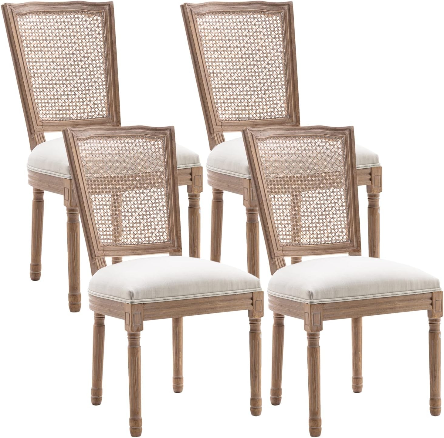 French Dining Chairs Set of 4, Louis Dining Chairs with Square Backrest and Exquisitely Carved Solid Wood Frame for Living Room, Kitchen, Restaurant-0