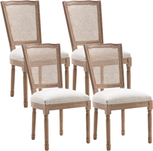 French Dining Chairs Set of 4, Louis Dining Chairs with Square Backrest and Exquisitely Carved Solid Wood Frame for Living Room, Kitchen, Restaurant-0