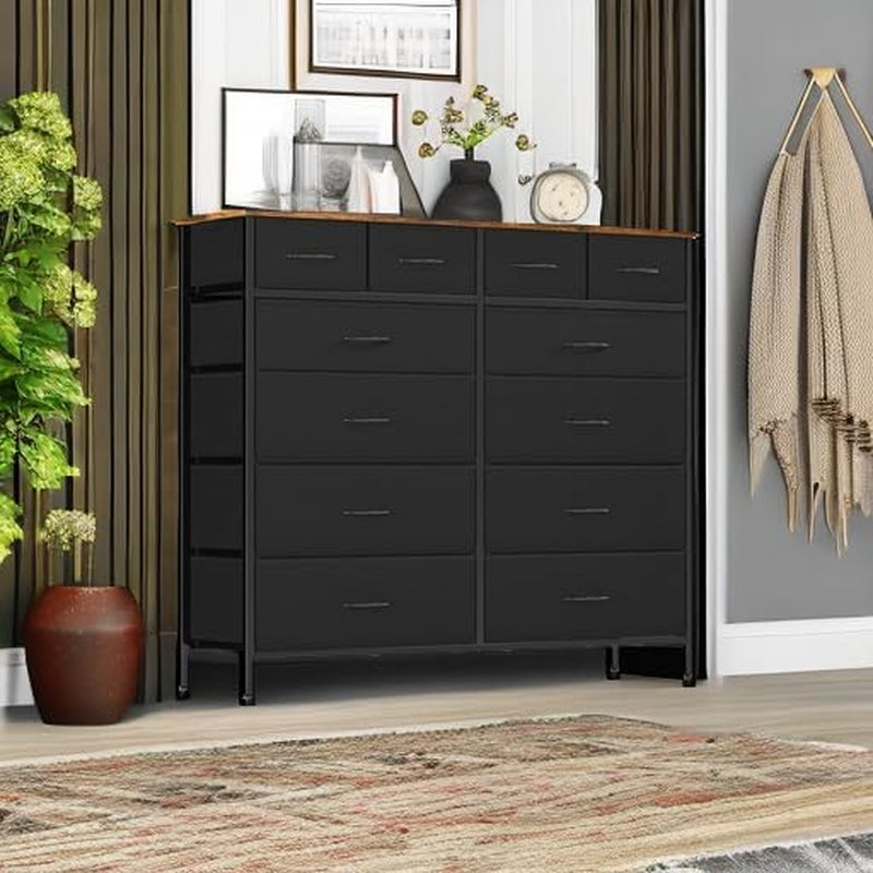 Large Dresser for Bedroom with 12 Deep Drawers, Tall Fabric Drawer Dresser, Chest of Drawers for Closet, Nursery, Living Room, Laundry, Entryway, Hallway (Black)-4