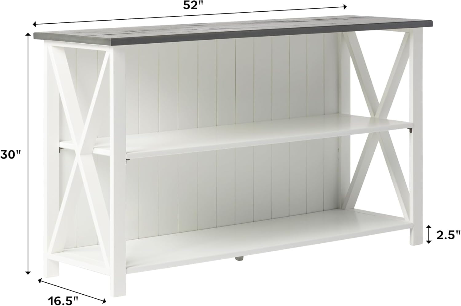 2 Tier Modern Farmhouse Wood Bookcase Bookshelf Storage Home Office Storage Cabinet, 52 Inch, White-2