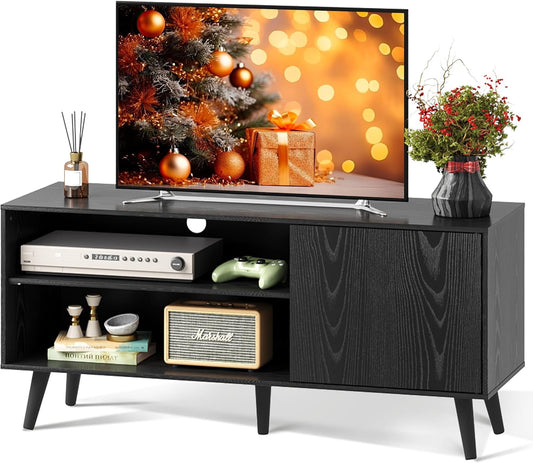 TV Stand for 55 Inch Tvs, Entertainment Center with Storage Cabinet, Mid-Century TV Stands for Living Room and Bedroom, 50" TV Console, Black-0