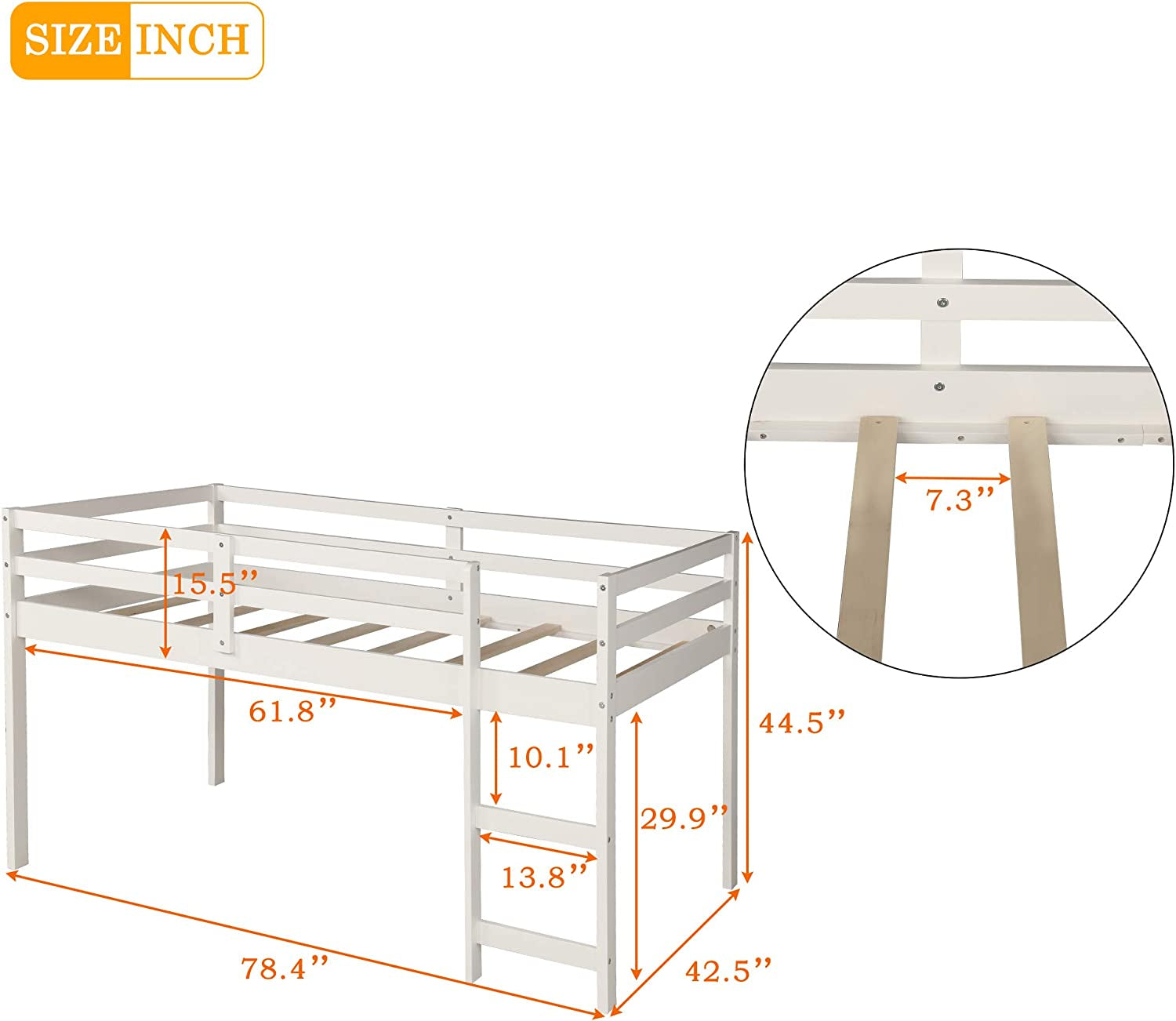 Twin Loft Bed with Rolling Desk/Shelf/Guardrail-4
