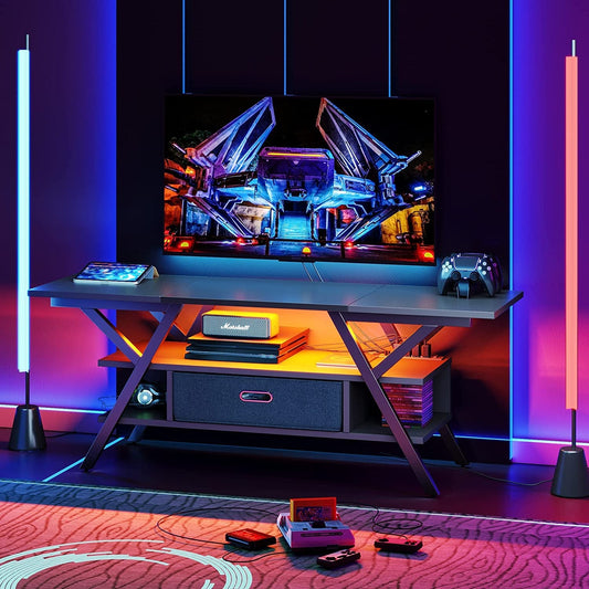 Carbon Fiber Black LED Gaming TV Stand-0