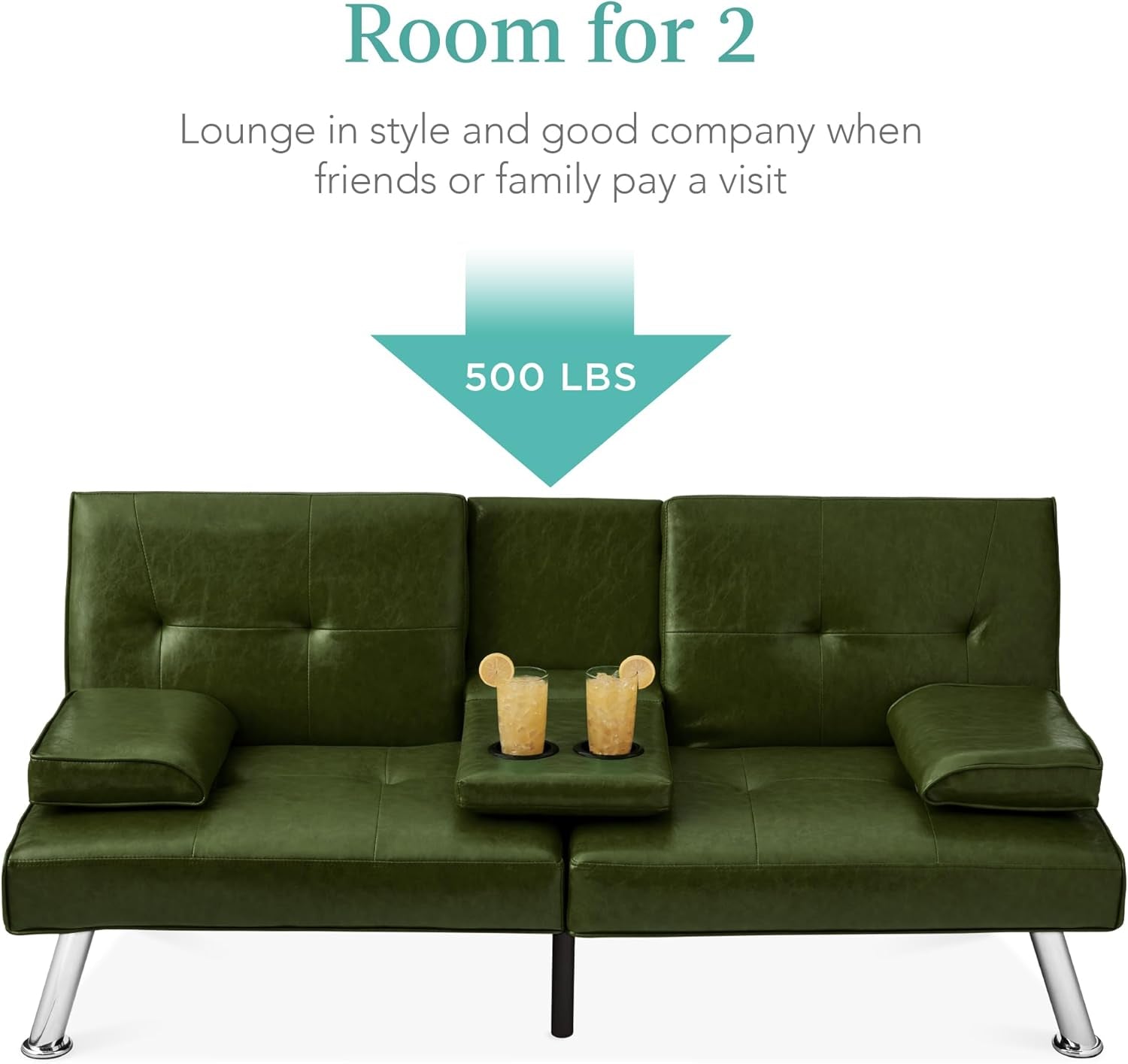 Dark Green Faux Leather Convertible Futon Sleeper-3