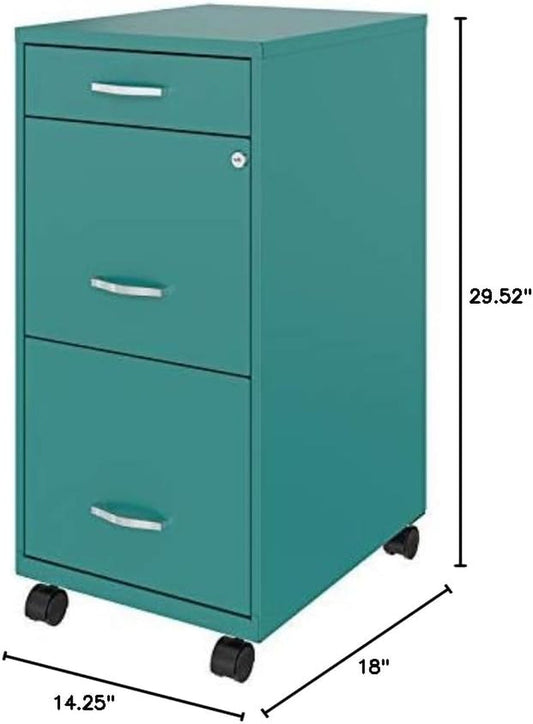 3 Drawers 29.52" Vertical Turquoise Metal Filing Cabinet Lockable Pre-Assembled Movable Letter Size for Home, Office-1