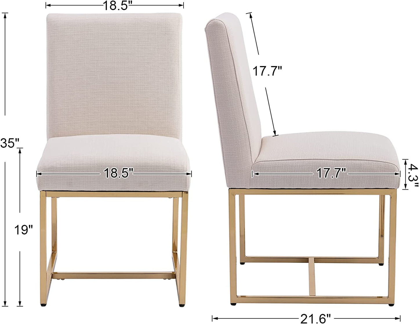 Set of 2 Mid Century Modern Dining Chairs, Cream, Golden Finish Metal Frame-3