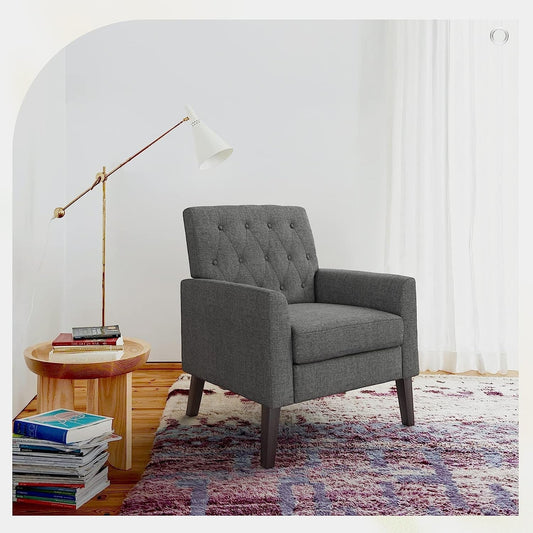 Modern Gray Linen Accent Armchair with Arms-0