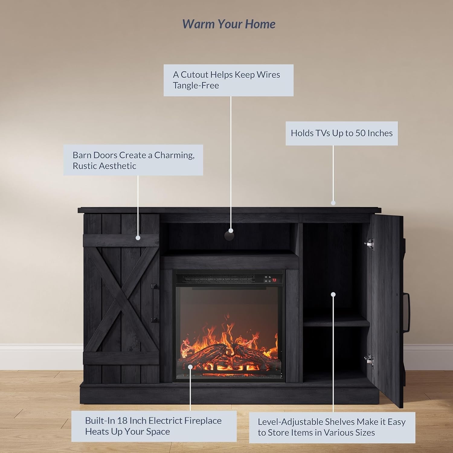 47" Rustic Grey Fireplace TV Stand for 50" TV-3