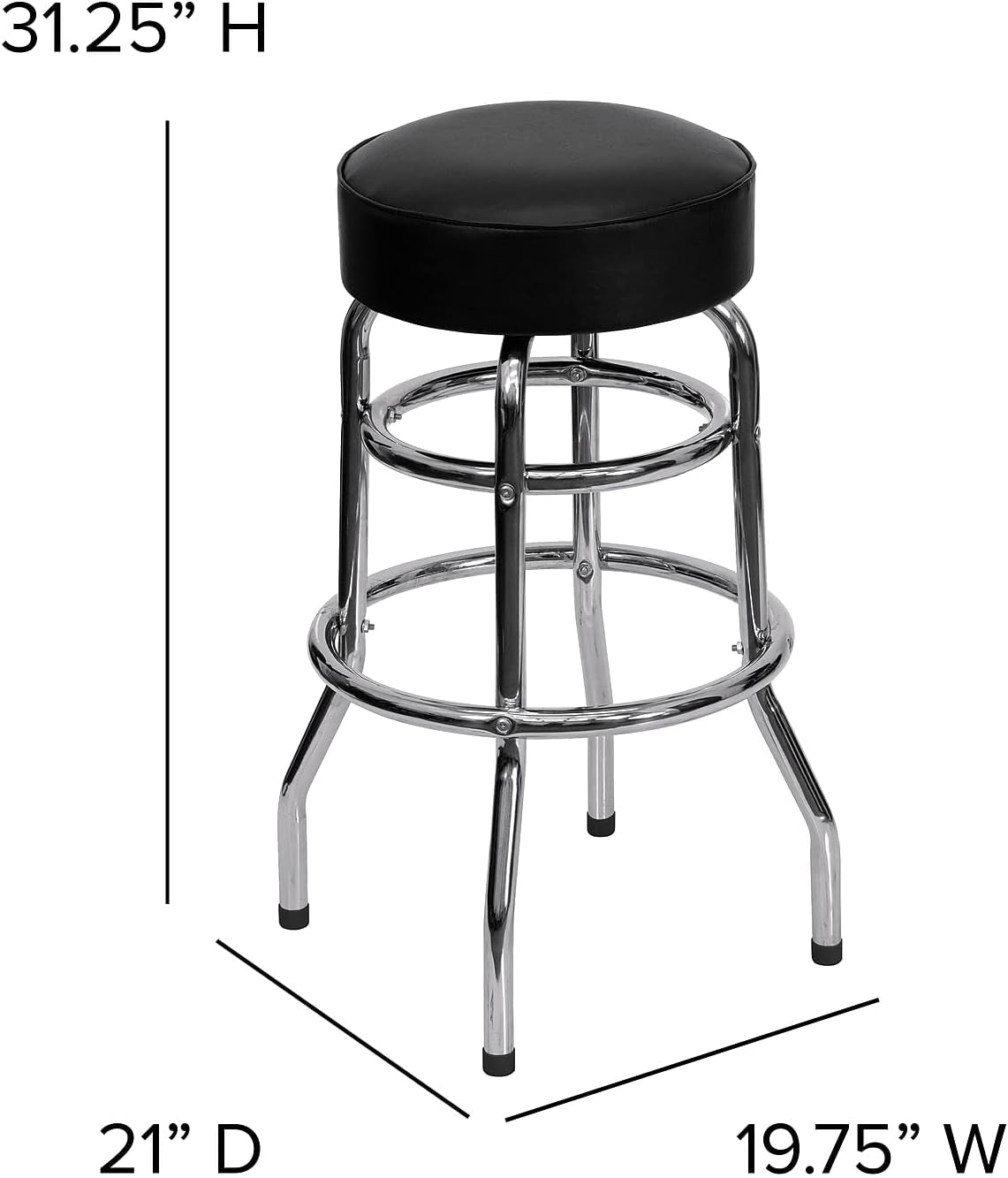 Bruno 2 Pack Double Ring Chrome Barstool with Black Seat-2