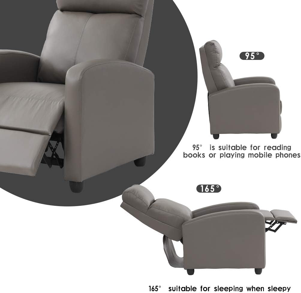 Recliner Chair Single Sofa Winback Chair Home Theater Seating Modern Reclining Chair Easy Lounge with Padded Seat PU Leather Padded Seat Backrest for Living Room Reading Chair Recliner Sofa-2
