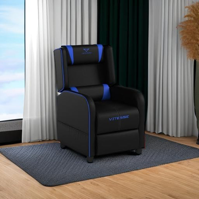 VIT Gaming Recliner Chair Racing Style Single PU Leather Sofa Modern Living Room Recliners Ergonomic Comfortable Home Theater Seating, Blue.-0