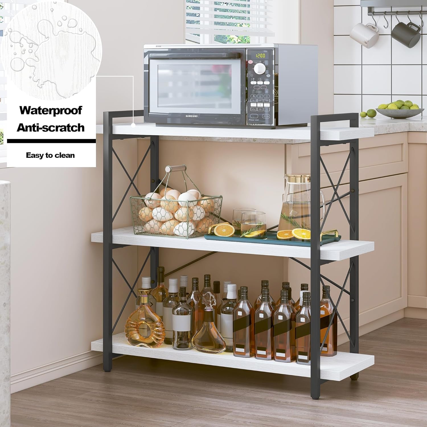 Bookshelf, 3-Tier Industrial Bookcase, Open Book Shelf, Freestanding Horizontal Bookshelves with Metal Frame-4