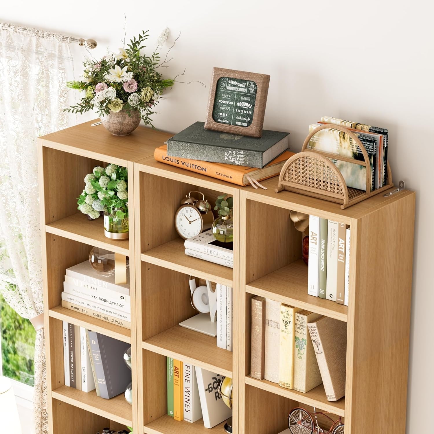 8-Tier Media Tower Rack, 11.6 X 9.3 X 71 Inches CD DVD Slim Storage Cabinet with Adjustable Shelves, Tall Narrow Bookcase Display Bookshelf for Home Office, Natural-4