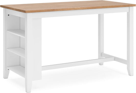 Gesthaven Farmhouse Counter Height Dining Table with 3 Shelves and Trestle Base, Light Brown & White-0