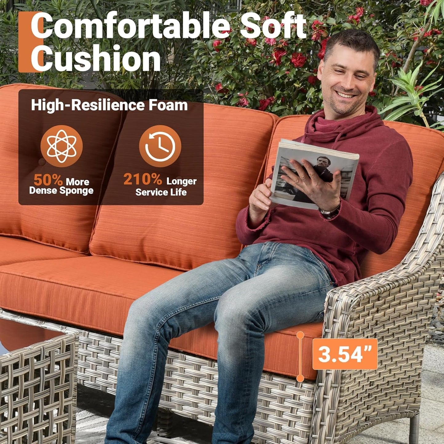 Outdoor 8 Piece Patio Furniture with Cozy Comfortable Swivel Chair,Rattan Wicker Coversation Couch Set with 3 Seater Sofa,Sectional Set for outside Patio Balcony Backyard Pool,Orange-2