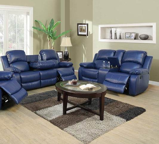 Faux Leather Recliner Sofa Set, Reclining Living Room Set, Manual Reclining Sofa and Loveseat with Recliner Chair (Blue, Sofa+Loveseat)-0