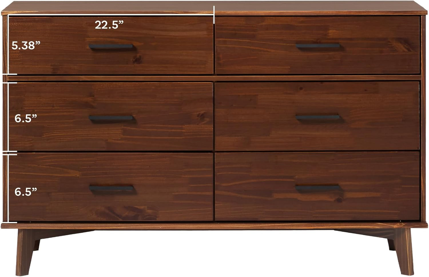 Modern Solid Pine Wood 6-Drawer Dresser with Metal Handles and Generous Storage Space, Walnut Finish-3