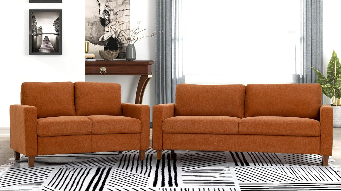 Miles 2 Piece Couch and Loveseat Sets with Reversible Back Pillows, Mid Century Modern Sofa for Small Spaces, Living Rooms, And, Apartments, Orange-0