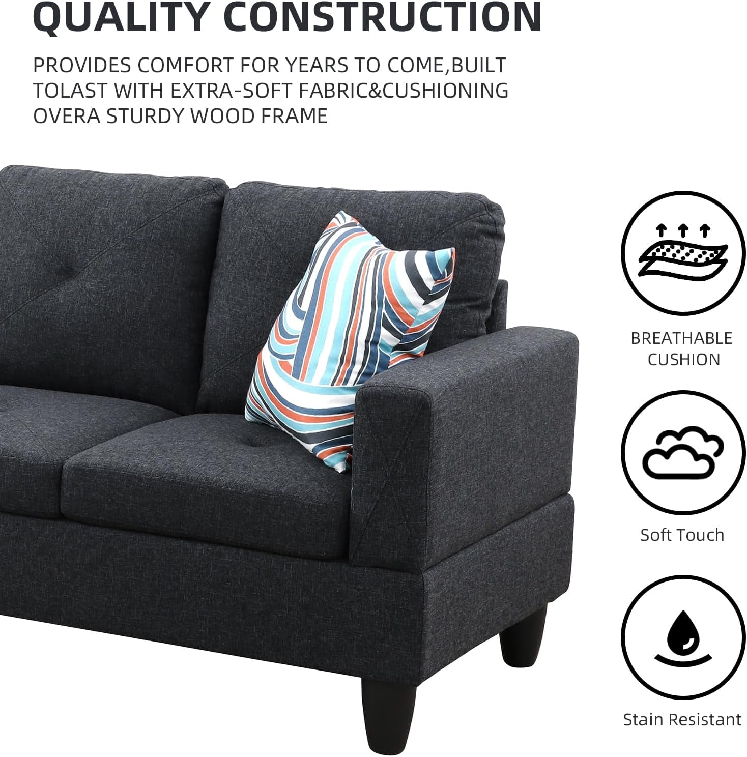 L Shaped Sectional Couch with Storage Ottoman, Modern Nailhead Comfy Lounge Sofa with Reversible Cup Holder & Chaise, 97" 4 Seat Modular Sofá for Living Room Apartment, Amaranth-3