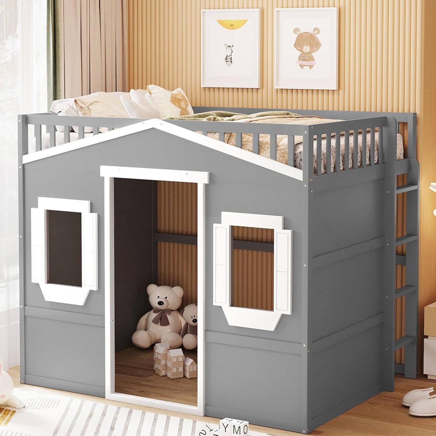 Full Playhouse Loft Bed with Window and Ladder-0