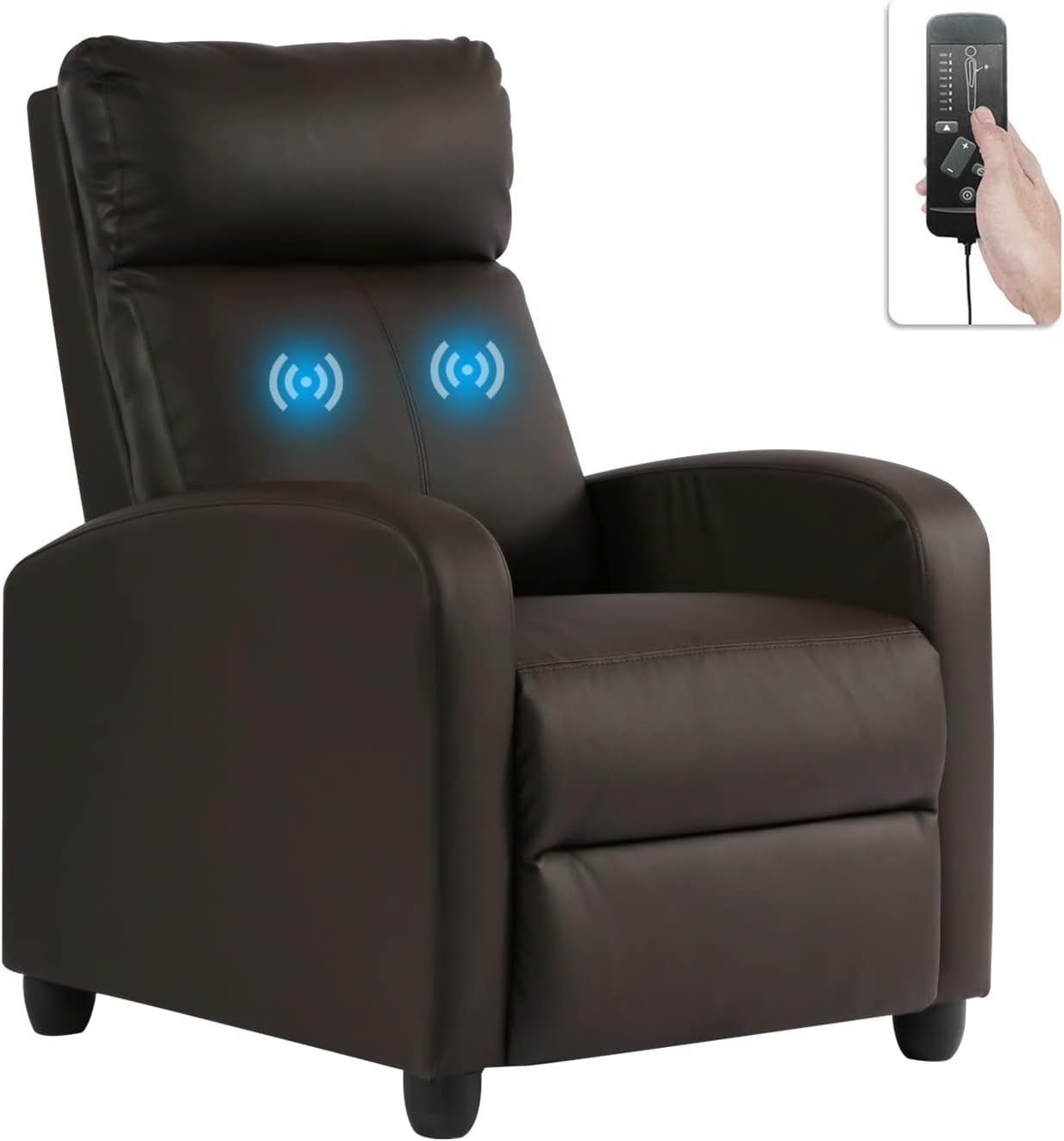 Massage Recliner, Recliner Chair for Living Room Sofa Reading Chair, Home Theater Seating Modern Reclining Easy Lounge with PU Leather Padded Seat Backrest Brown, 29.8 X 27 34 Inches (SS-AC207)-0