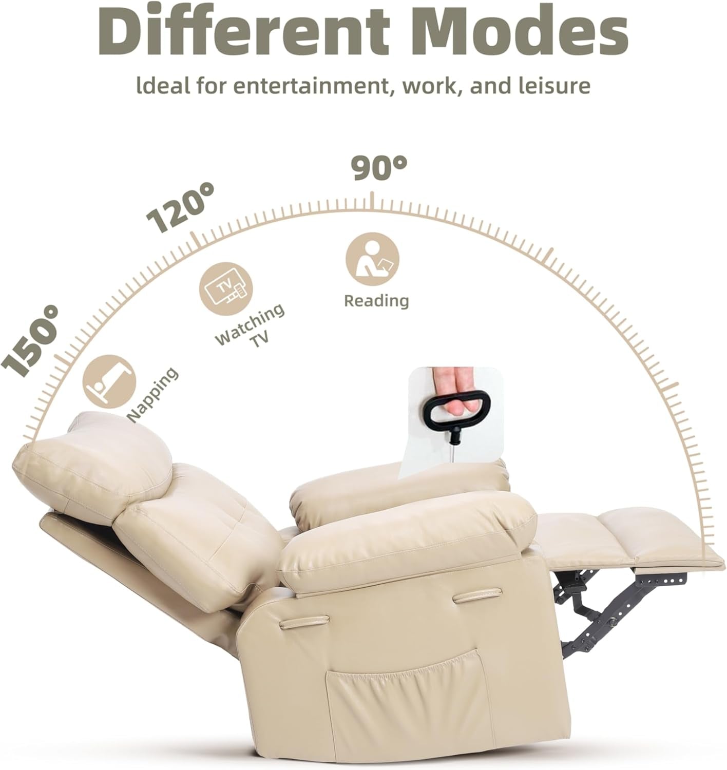 Oversized Recliner Chair - PU Leather Large Manual Recliner for Adults, Ultimate Comfort Lazy Chair with 1.5X Sponge Filling and Easy Recline Mechanism for Relaxation-3