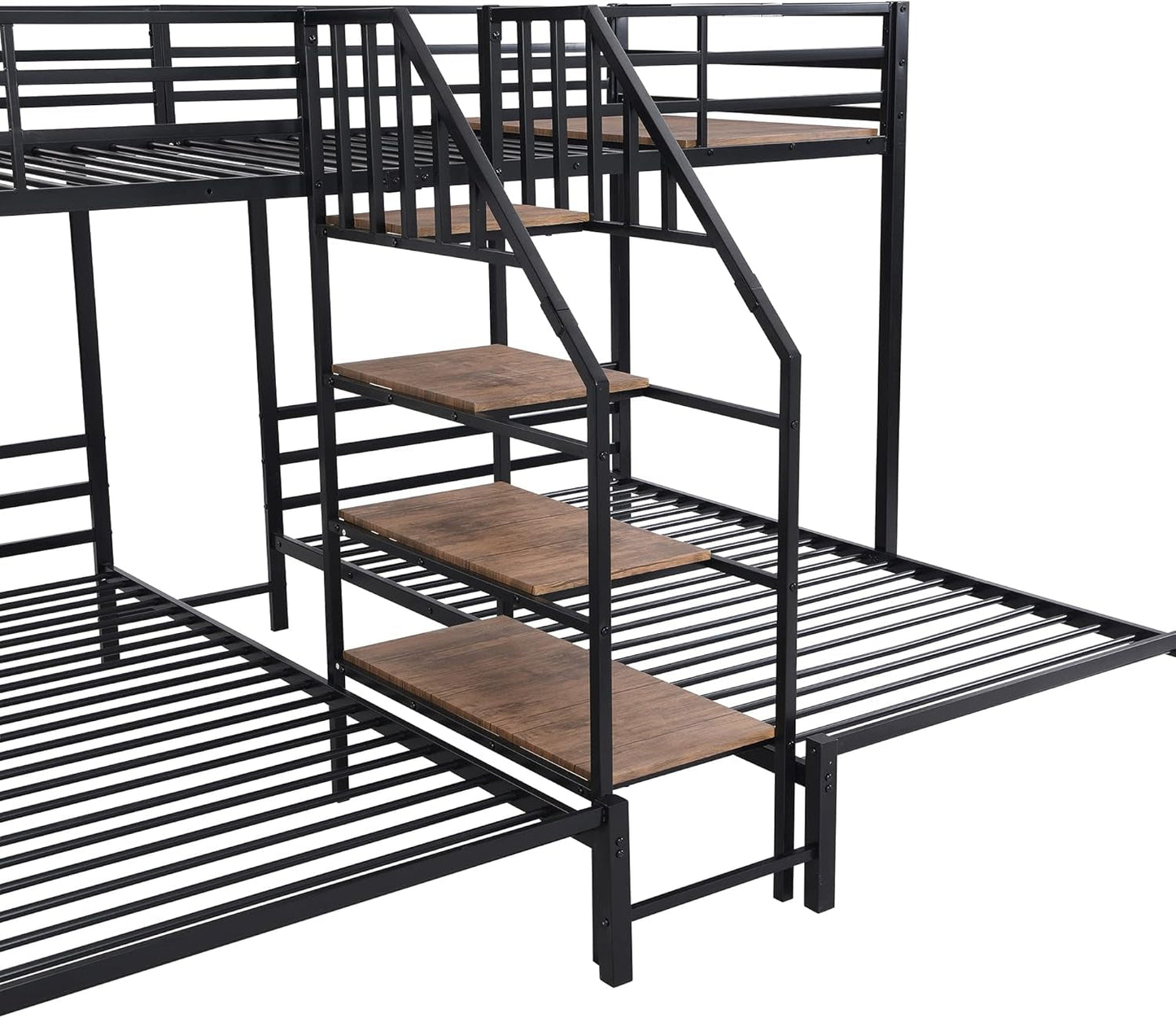 Triple Bunk Bed with Storage Stairs, Twin over Twin & Twin Bunk Bed for 3, Metal Bunk Bed with Shelves for Kids Teens Adults, No Box Spring Needed (Black)-3