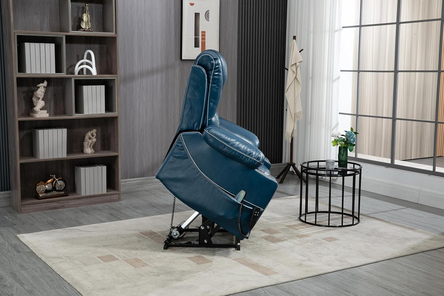 Dual Motor Oversized Electric Power Lift Recliner Chair Sofa for Elderly with Massage and Heat, Faux Leather Upholstered Armchair with Cupholders and Side Pockets-3