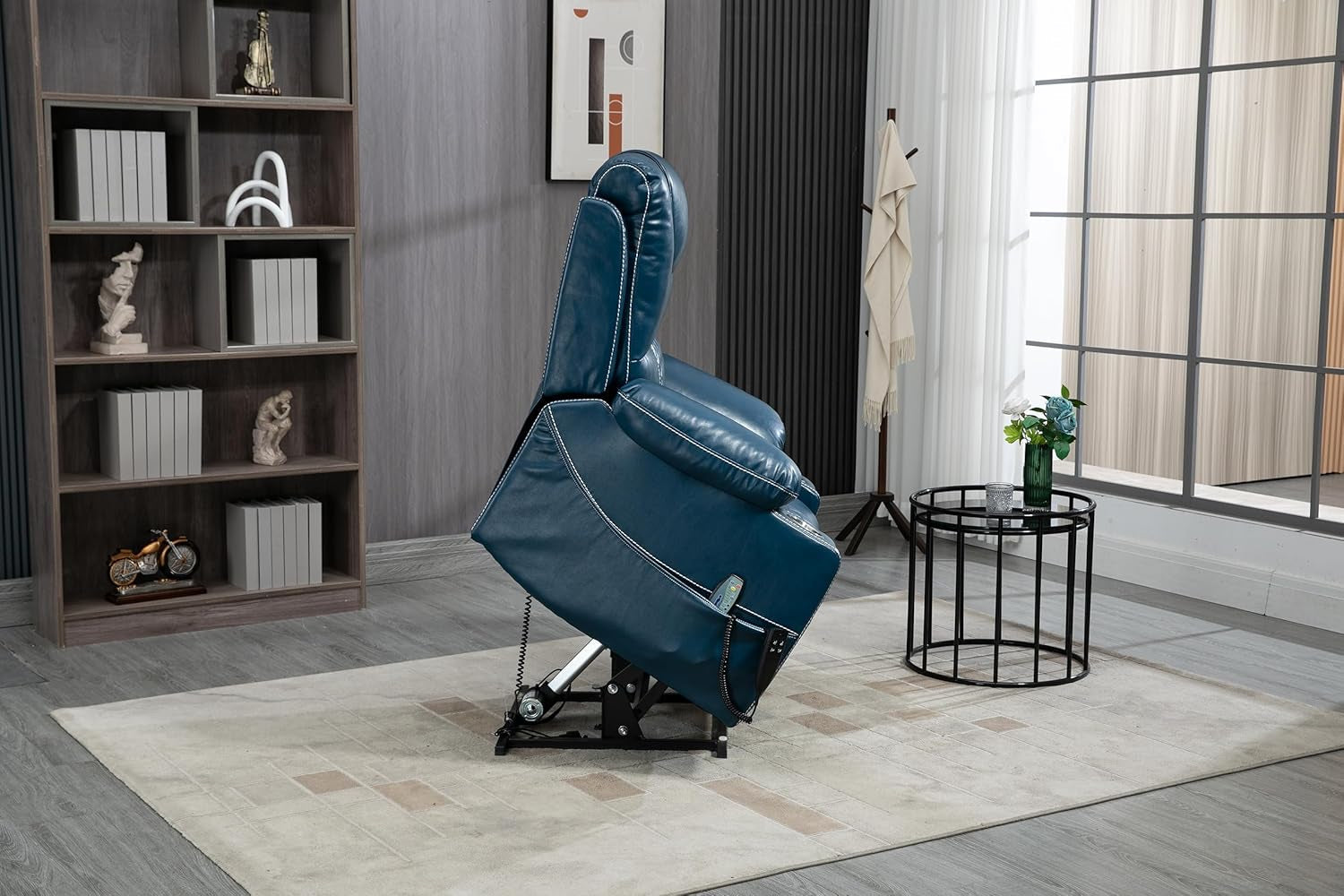 Dual Motor Oversized Electric Power Lift Recliner Chair Sofa for Elderly with Massage and Heat, Faux Leather Upholstered Armchair with Cupholders and Side Pockets-3