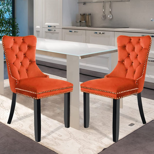 Solid Wood Dining Chairs with Nailhead Back (Set of 2, Orange)-0
