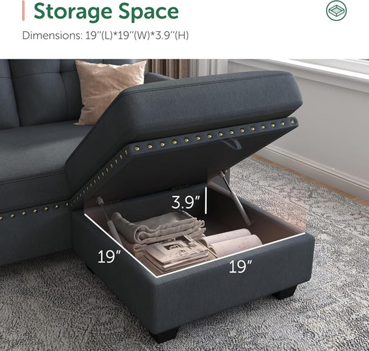 Bluish Grey Sectional Sofa L-Shaped, Convertible-1