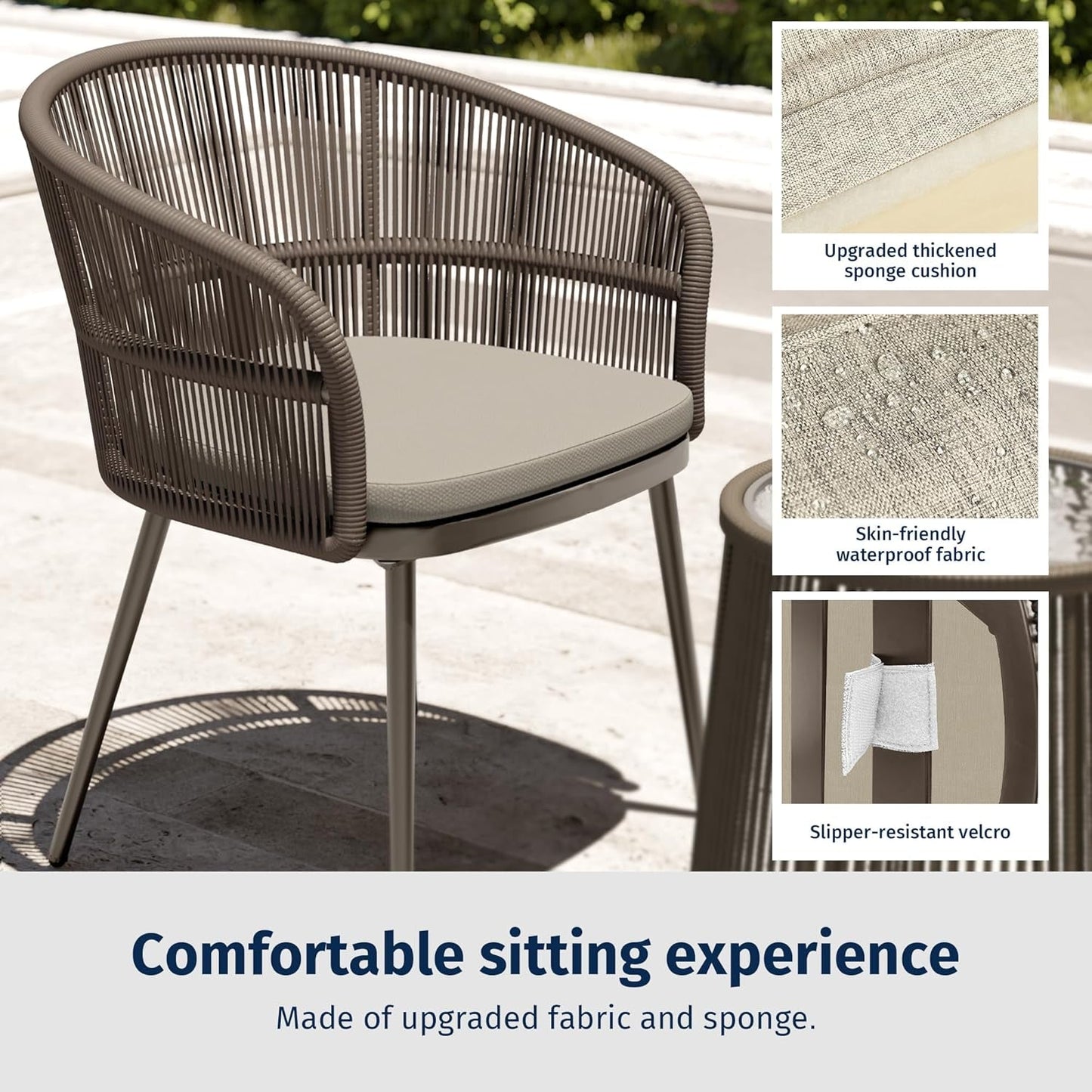 Breezeway Patio Furniture Set, 3-Piece outside Bistro Set Handwoven Rattan Wicker Chairs with Waterproof Cushions, Tempered Glass Table, Outdoor Conversation Set for Porch, Coffee & Beige-1