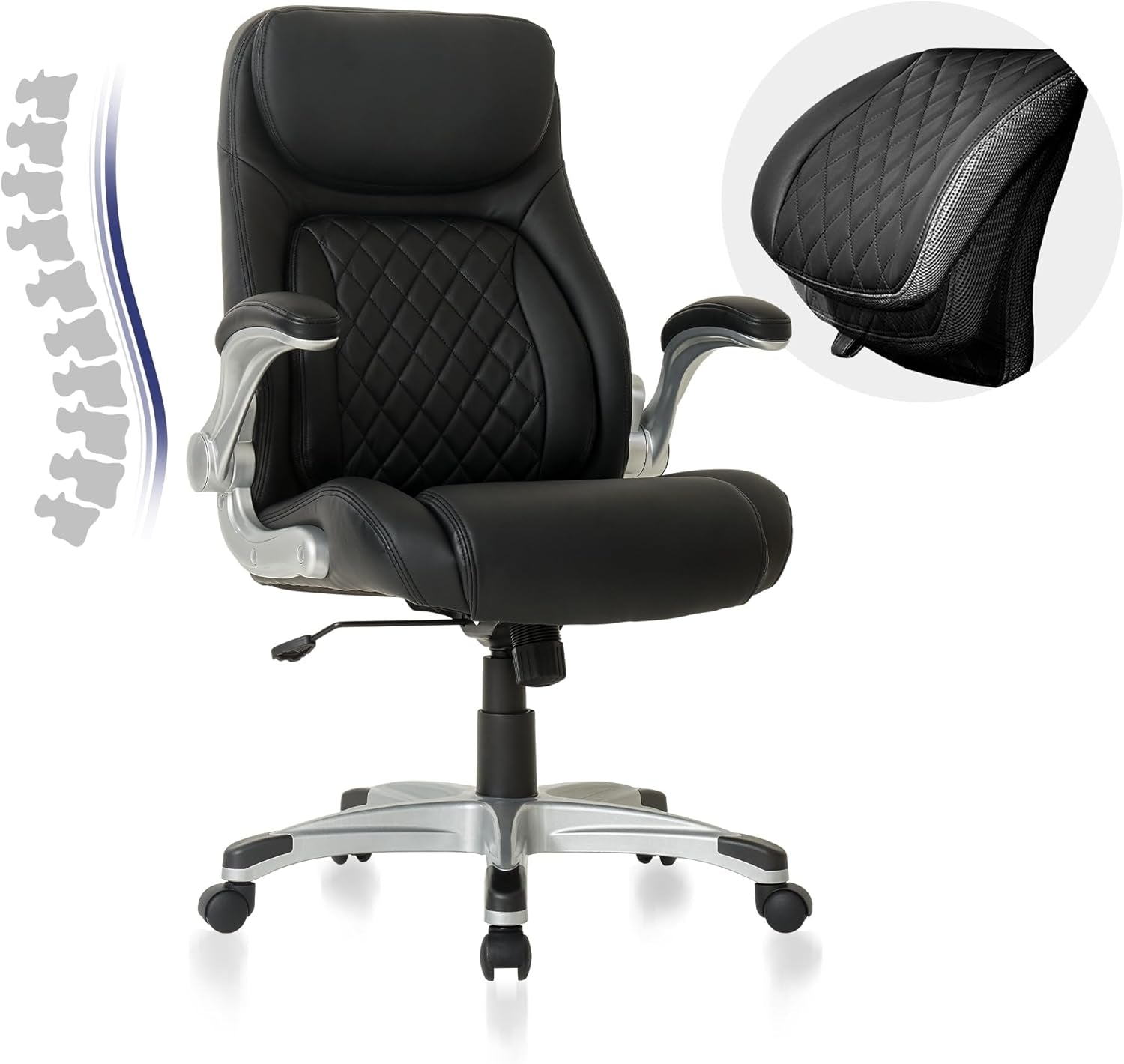 Ergonomic Office Chair Premium Microfiber Leather Adjustable Lumbar Support & Armrests, High Back Comfy Desk Gaming Chairs Executive Computer Swivel Chair Tilt Function(Posture,Black)-0