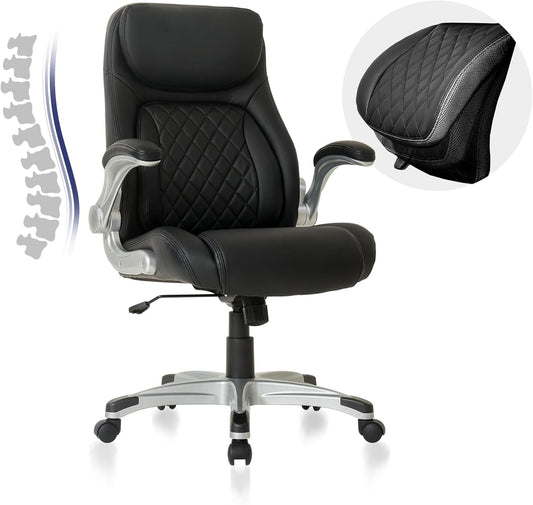 Ergonomic Office Chair Premium Microfiber Leather Adjustable Lumbar Support & Armrests, High Back Comfy Desk Gaming Chairs Executive Computer Swivel Chair Tilt Function(Posture,Black)-0