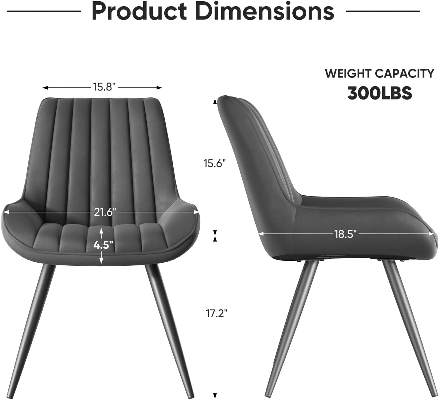 Modern Dining Chairs Set of 4, Comfy Dining Room Chairs with Thick Cushions, Upholstered Fabric Kitchen Side Chairs with Metal Legs, Dark Grey-1