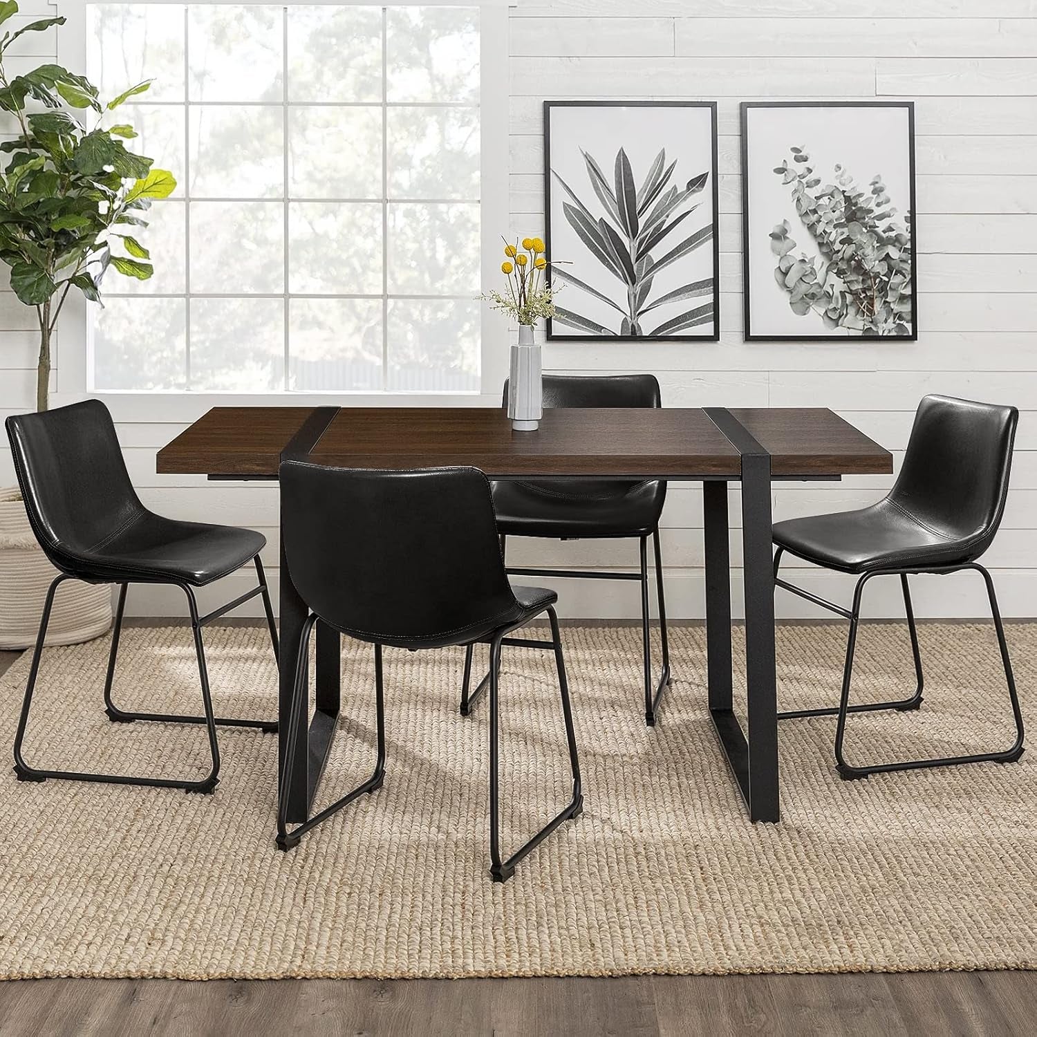 Faux Leather Dining Chairs Set of 4, 18 Inch Kitchen & Dining Room Chair, Mid Century Modern Dining Chairs with Backrest and Metal Legs (Black)-0