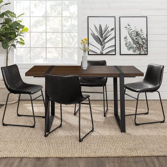 Faux Leather Dining Chairs Set of 4, 18 Inch Kitchen & Dining Room Chair, Mid Century Modern Dining Chairs with Backrest and Metal Legs (Black)-0