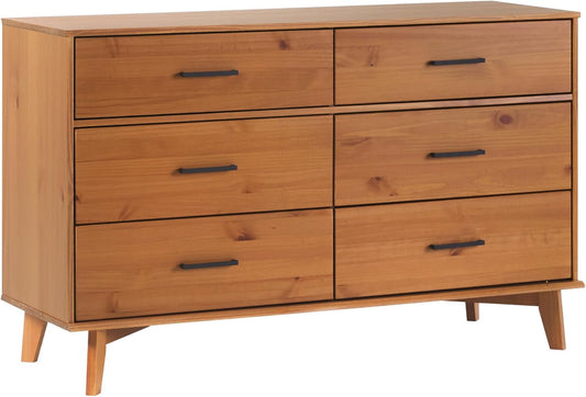 Walker Edision Modern Solid Pine Wood 6-Drawer Dresser with Metal Handles and Generous Storage Space, Caramel Finish-0